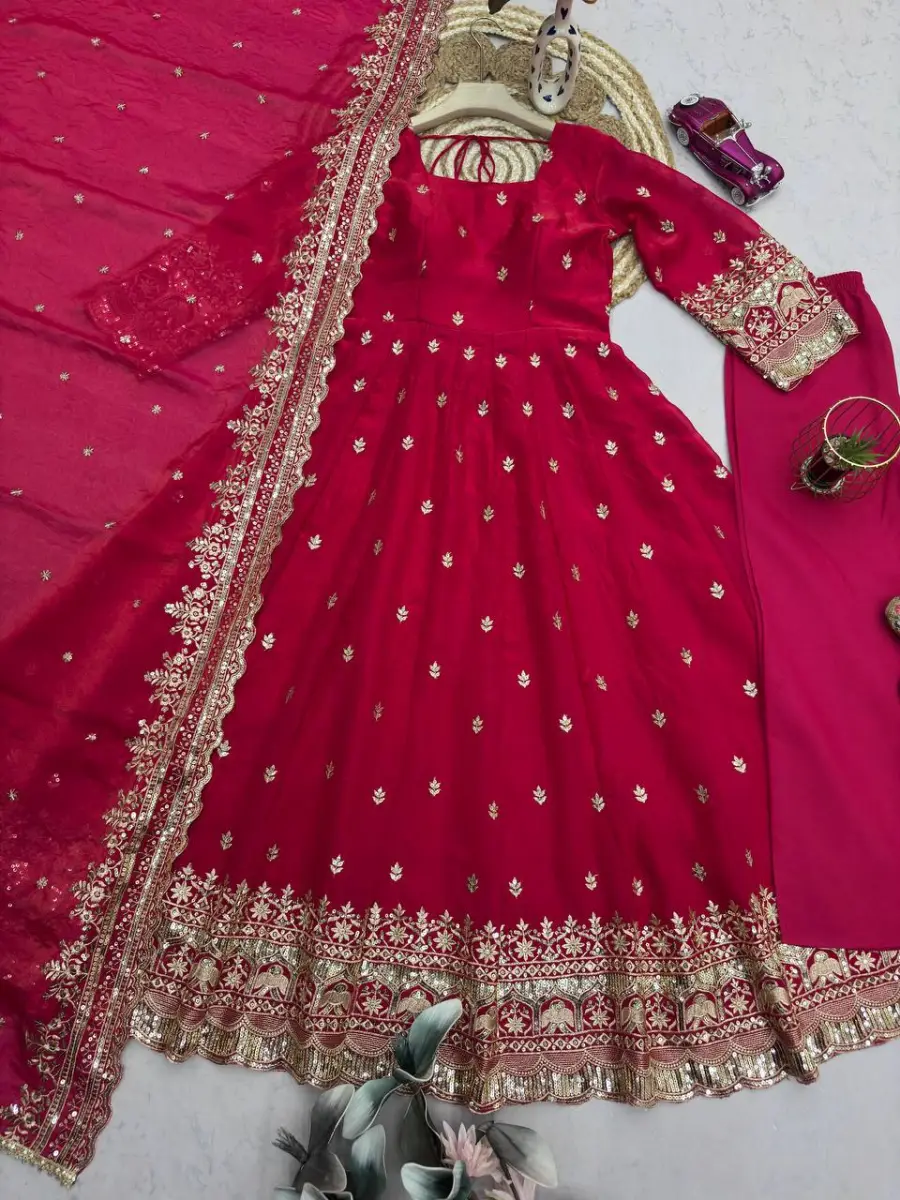1DESIGNER FENDY SILK EMBROIDERY SEQUENCE WORK GOWN BOTTOM WITH DUPATTA WEDDING WEAR WHOLESALE PRICE ETHNIC GARMENT (13)