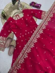 1DESIGNER FENDY SILK EMBROIDERY SEQUENCE WORK GOWN BOTTOM WITH DUPATTA WEDDING WEAR WHOLESALE PRICE ETHNIC GARMENT (11)