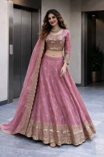 DESIGNER FENDY SILK EMBROIDERY SEQUENCE WORK LEHENGA CHOLI WITH DUPATTA BABY PINK