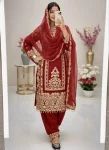 DESIGNER GEORGETTE EMBROIDERY CHAIN SEQUENCE BOTH SIDE WORK TOP PALAZZO WITH DUPATTA RED