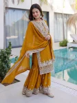 1DESIGNER GEORGETTE EMBROIDERY SEQUENCE ZARI WORK TOP SHARARA WITH DUPATTA FESTIVE WEAR WHOLESALE PRICE ETHNIC GARMENT (11)