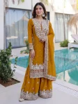 1DESIGNER GEORGETTE EMBROIDERY SEQUENCE ZARI WORK TOP SHARARA WITH DUPATTA FESTIVE WEAR WHOLESALE PRICE ETHNIC GARMENT (11)