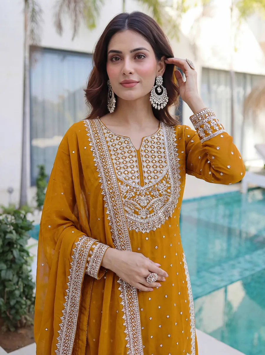 1DESIGNER GEORGETTE EMBROIDERY SEQUENCE ZARI WORK TOP SHARARA WITH DUPATTA FESTIVE WEAR WHOLESALE PRICE ETHNIC GARMENT (12)