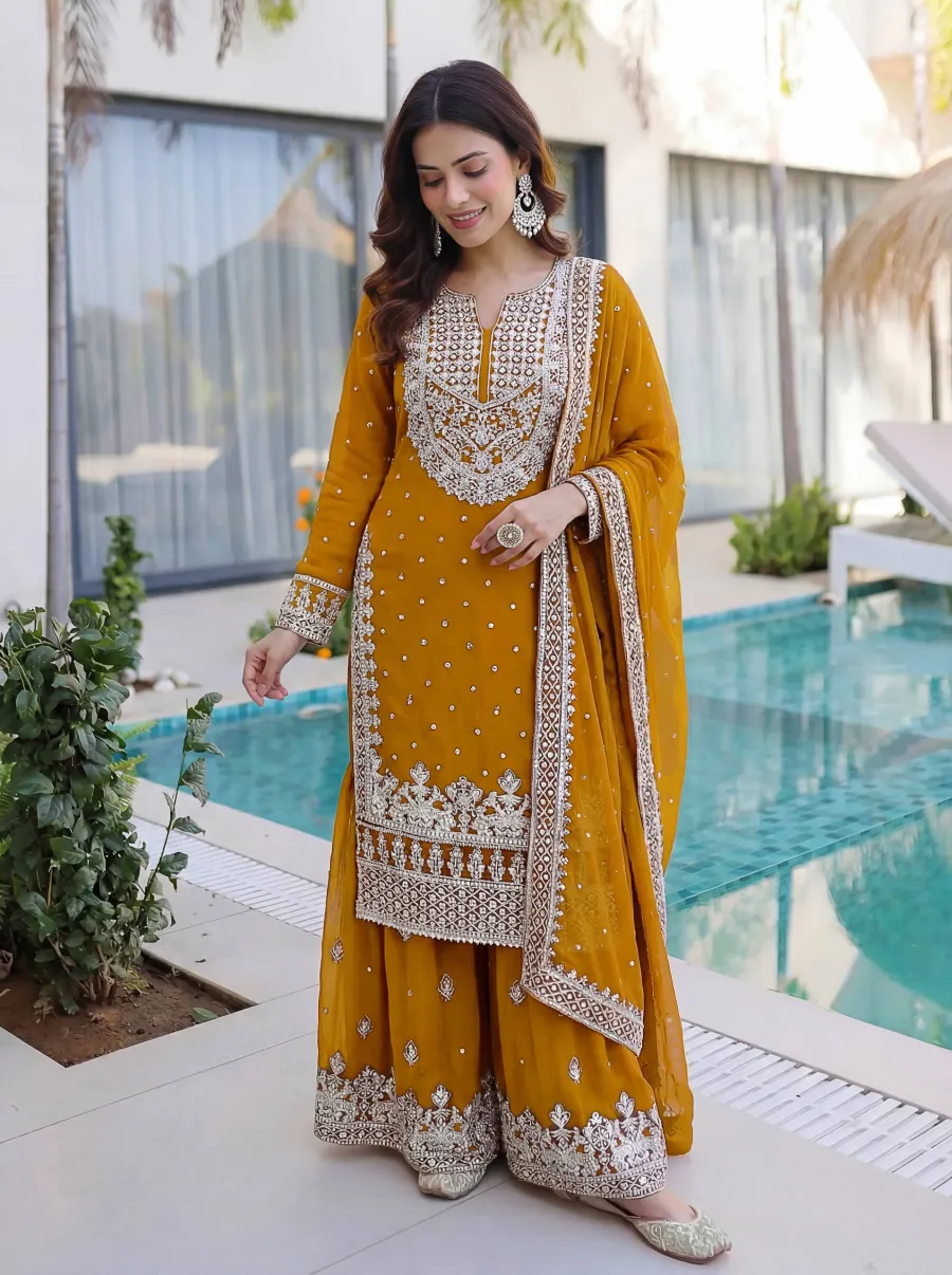 1DESIGNER GEORGETTE EMBROIDERY SEQUENCE ZARI WORK TOP SHARARA WITH DUPATTA FESTIVE WEAR WHOLESALE PRICE ETHNIC GARMENT (13)