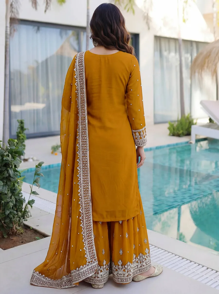 1DESIGNER GEORGETTE EMBROIDERY SEQUENCE ZARI WORK TOP SHARARA WITH DUPATTA FESTIVE WEAR WHOLESALE PRICE ETHNIC GARMENT (14)