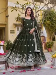 DESIGNER GEORGETTE SEQUENCE EMBROIDERY WORK GOWN WITH DUPATTA MEHNDI
