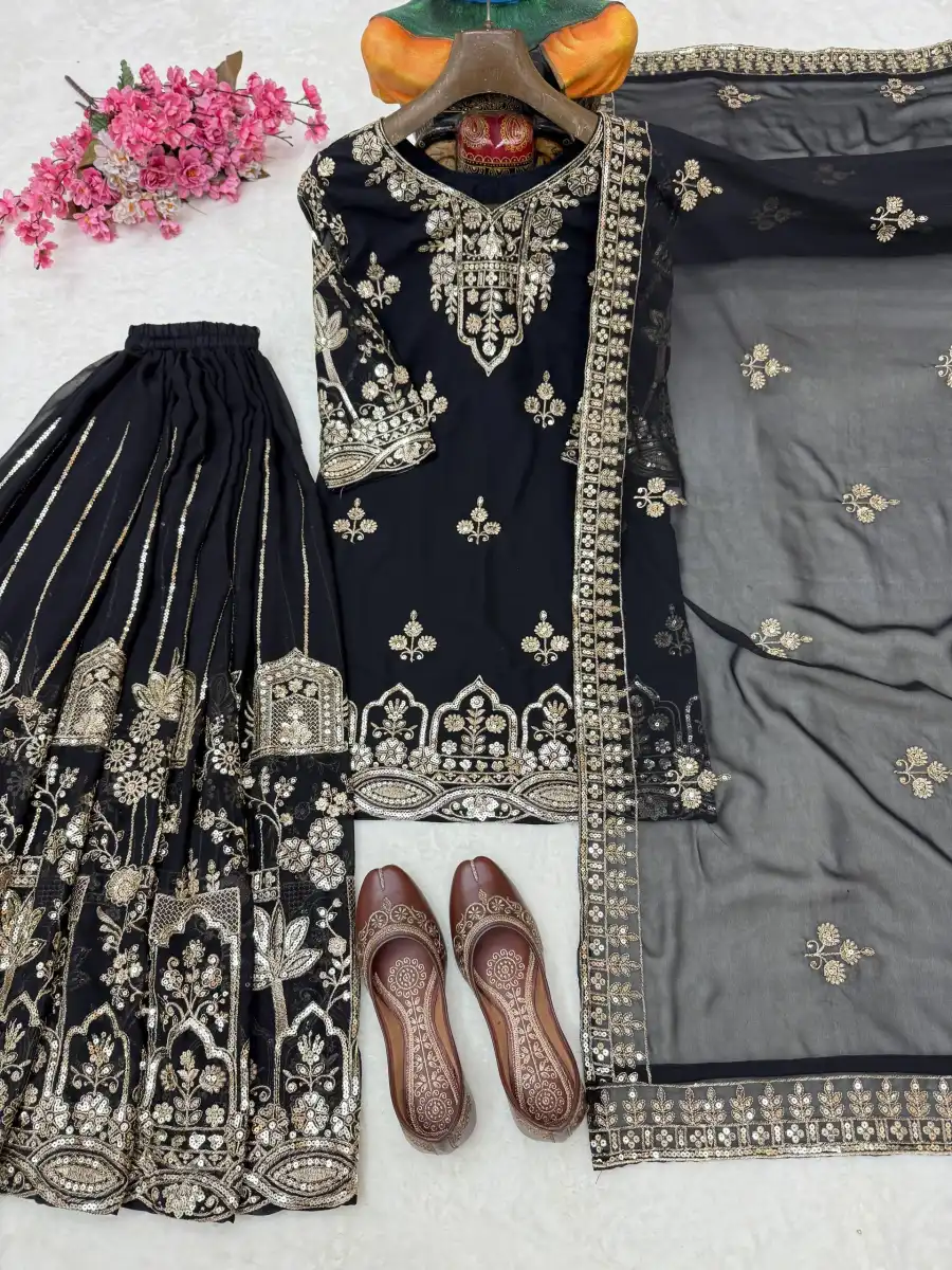 1DESIGNER GEORGETTE ZARI & 5MM SEQUENCE EMBROIDERY WORK TOP PALAZZO WITH DUPATTA WEDDING WEAR WHOLESALE PRICE ETHNIC GARMENT (19)