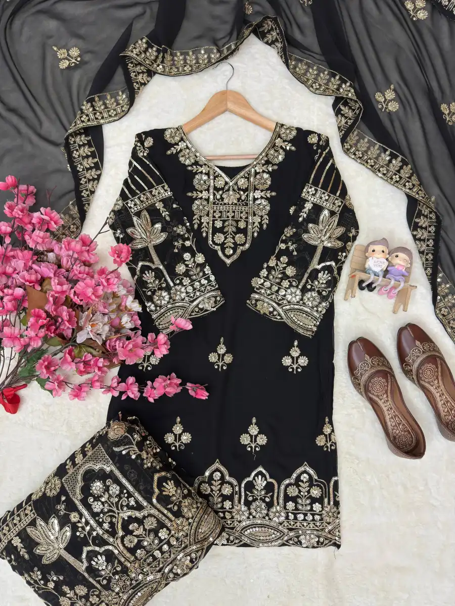 1DESIGNER GEORGETTE ZARI & 5MM SEQUENCE EMBROIDERY WORK TOP PALAZZO WITH DUPATTA WEDDING WEAR WHOLESALE PRICE ETHNIC GARMENT (24)