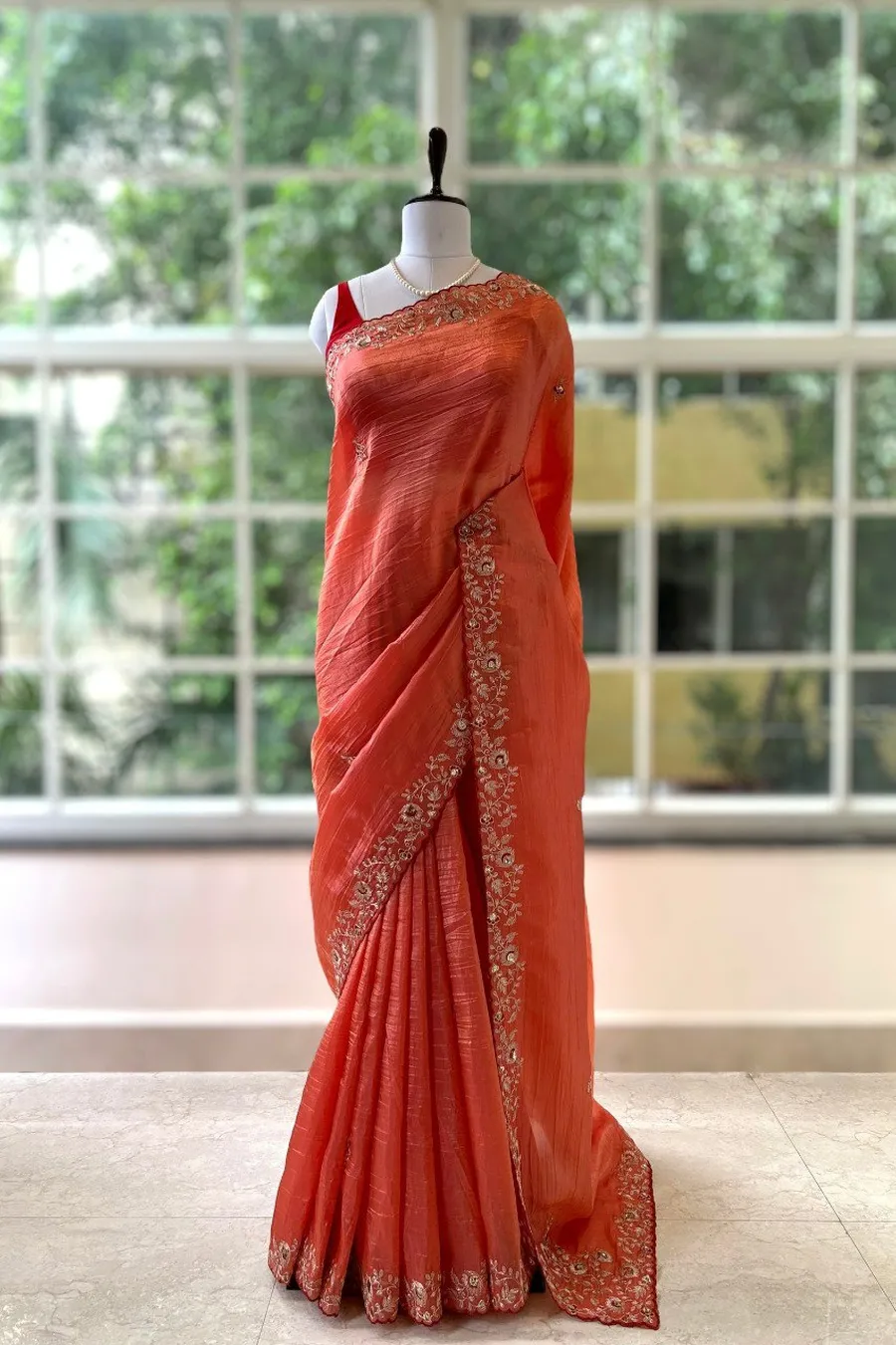1DESIGNER GOLD CRUSH COTTON THREAD EMBROIDERY WITH SEQUENCE & CODING WORK SAREE WITH UNSTITCHED BLOUSE WEDDING WEAR WHOLESALE PRICE ETHNIC GARMENT (18)