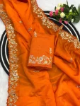 1DESIGNER GOLD CRUSH COTTON THREAD EMBROIDERY WITH SEQUENCE & CODING WORK SAREE WITH UNSTITCHED BLOUSE WEDDING WEAR WHOLESALE PRICE ETHNIC GARMENT (18)