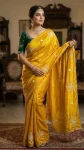 DESIGNER HO SILK HANDWORK CUT DANA BORDER WORK SAREE WITH UNSTITCHED BLOUSE YELLOW