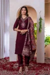 DESIGNER MARINA SILK MULTI EMBROIDERY THREAD, WITH HAND WORK TOP BOTTOM WITH DUPATTA WINE