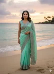 DESIGNER ORGANZA EMBROIDERY CUT WORK MULTI THREAD WORK SAREE WITH UNSTITCHED BLOUSE RAMA
