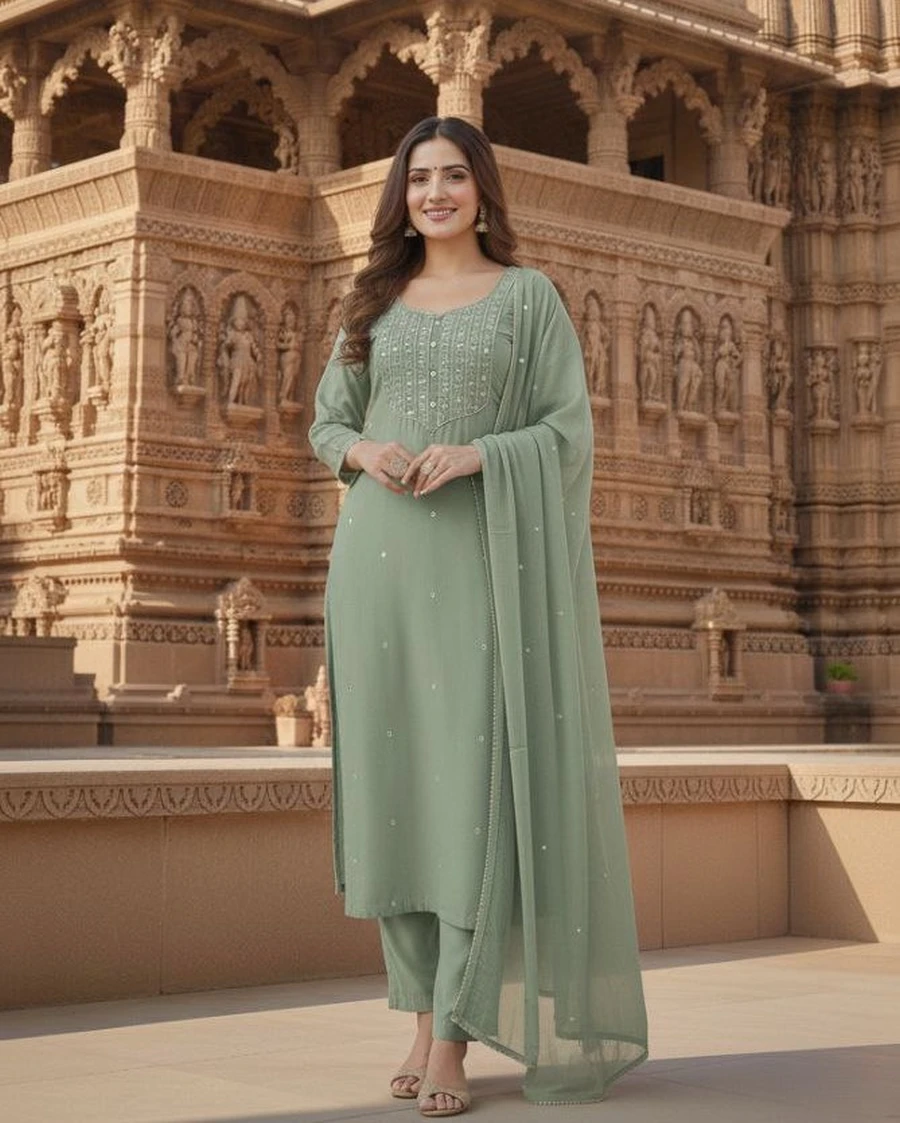 1DESIGNER RAYON EMBROIDERY WORK TOP BOTTOM WITH DUPATTA FESTIVE WEAR WHOLESALE PRICE ETHNIC GARMENT (3)