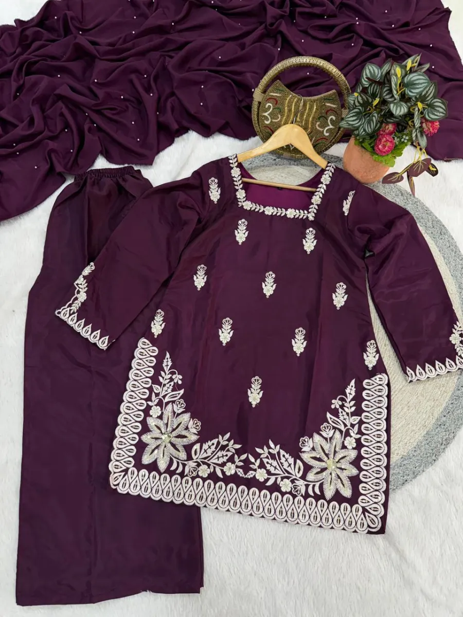 1DESIGNER ROMAN SILK SEQUENCE EMBROIDERY WORK TOP PALAZZO WITH DUPATTA FESTIVE WEAR WHOLESALE PRICE ETHNIC GARMENT (12)