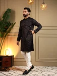 1DESIGNER ROYAL SILK EMBROIDERY SEQUENCE WORK MEN’S KURTA PAYJAMA WEDDING WEAR WHOLESALE PRICE ETHNIC GARMENT (6)