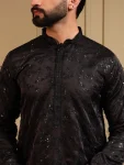 1DESIGNER ROYAL SILK EMBROIDERY SEQUENCE WORK MEN’S KURTA PAYJAMA WEDDING WEAR WHOLESALE PRICE ETHNIC GARMENT (6)