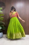 DESIGNER SILK DIGITAL PRINT AND ZARI WEAVING BORDER WORK GOWN GREEN