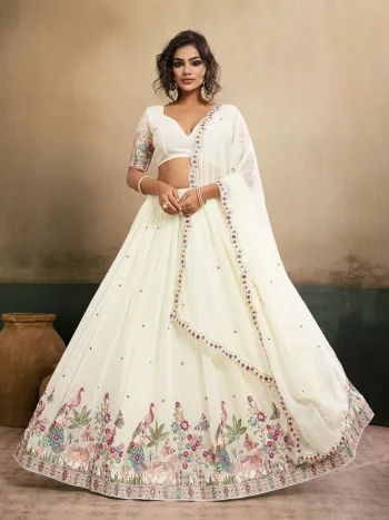 DESIGNER STAR GEORGETTE EMBROIDERY WORK LEHENGA CHOLI WITH DUPATTA WHITE