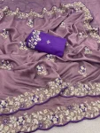 1DESIGNER VICHITRA SILK SEQUENCE THREAD EMBROIEDRY WORK SAREE WITH UNSTITCHED BLOUSE WEDDING WEAR WHOLESALE PRICE ETHNIC GARMENT (15)
