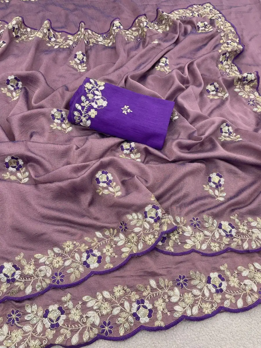 1DESIGNER VICHITRA SILK SEQUENCE THREAD EMBROIEDRY WORK SAREE WITH UNSTITCHED BLOUSE WEDDING WEAR WHOLESALE PRICE ETHNIC GARMENT (14)