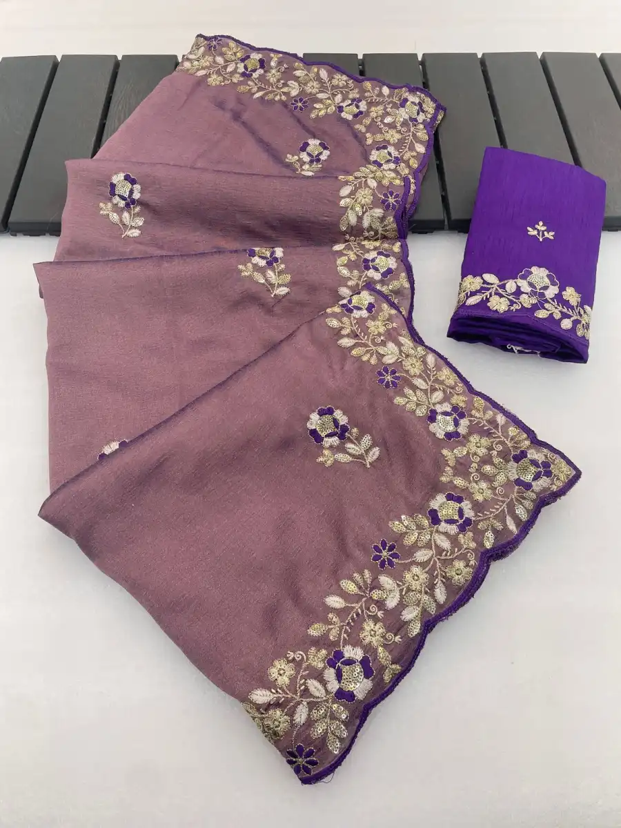 1DESIGNER VICHITRA SILK SEQUENCE THREAD EMBROIEDRY WORK SAREE WITH UNSTITCHED BLOUSE WEDDING WEAR WHOLESALE PRICE ETHNIC GARMENT (16)