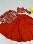 1DESIGNER VICHITRA SILK THREAD AND SEQUENCE WORK LEHENGA CHOLI WITH KOTI WEDDING WEAR WHOLESALE PRICE ETHNIC GARMENT (19)