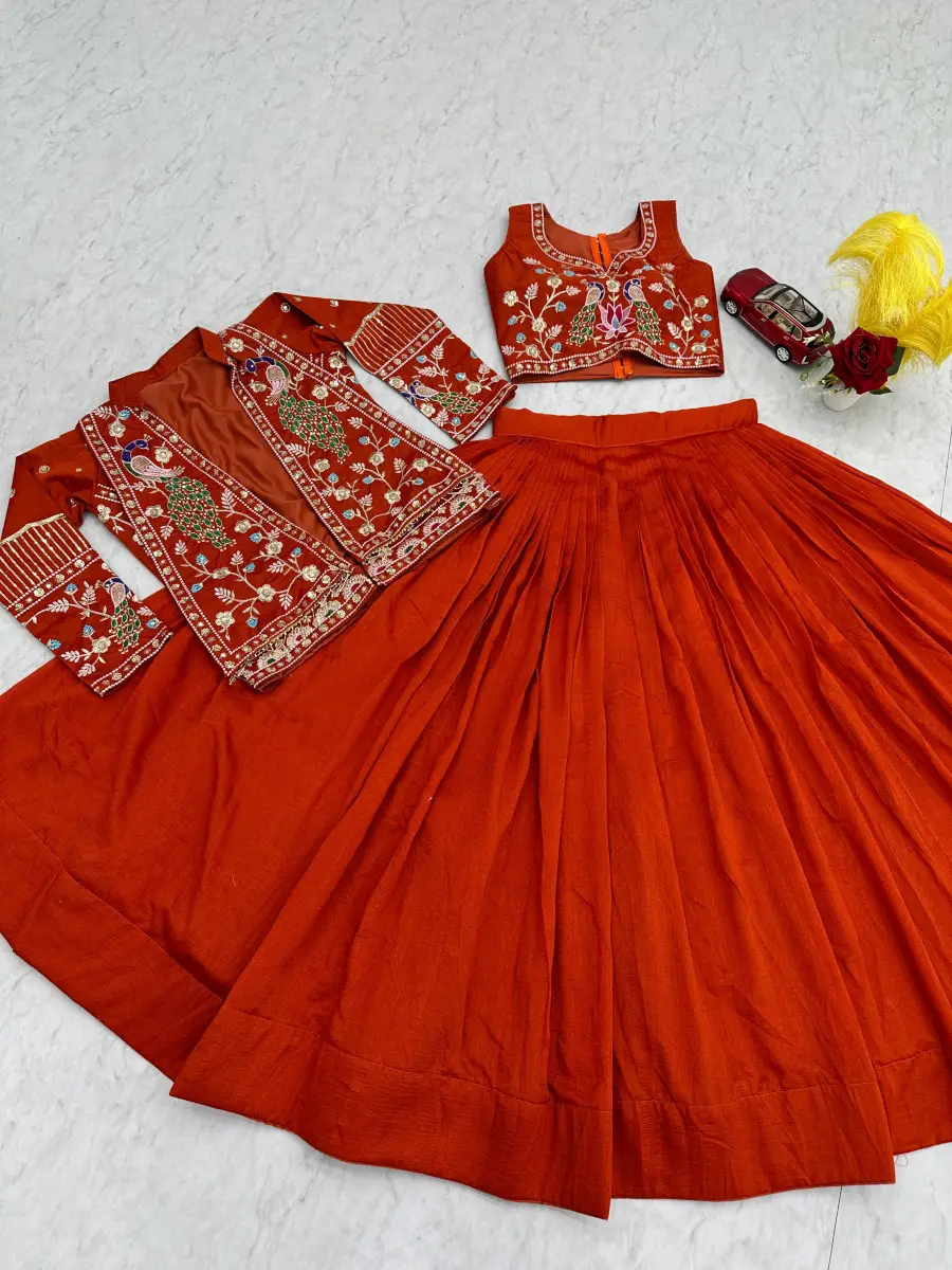 1DESIGNER VICHITRA SILK THREAD AND SEQUENCE WORK LEHENGA CHOLI WITH KOTI WEDDING WEAR WHOLESALE PRICE ETHNIC GARMENT (14)