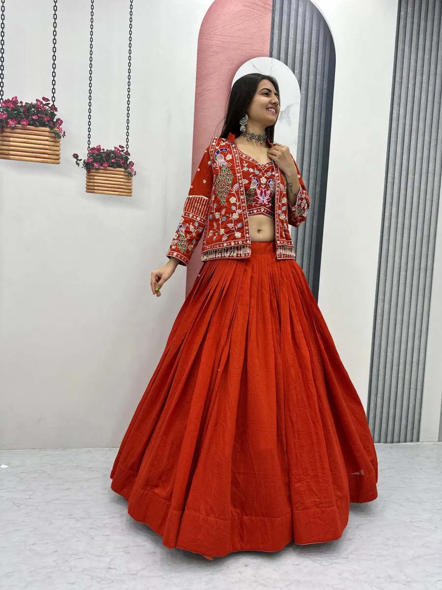 1DESIGNER VICHITRA SILK THREAD AND SEQUENCE WORK LEHENGA CHOLI WITH KOTI WEDDING WEAR WHOLESALE PRICE ETHNIC GARMENT (18)