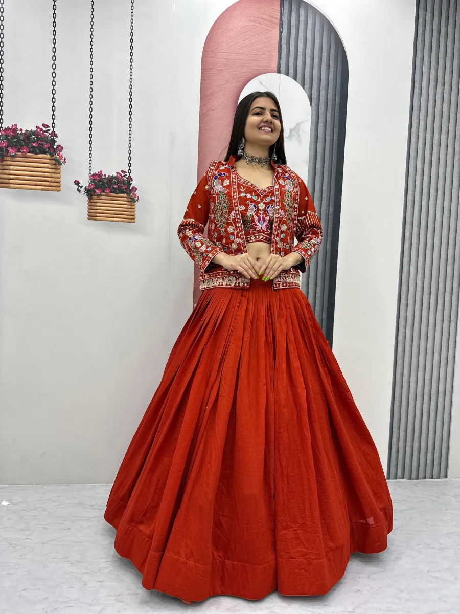 1DESIGNER VICHITRA SILK THREAD AND SEQUENCE WORK LEHENGA CHOLI WITH KOTI WEDDING WEAR WHOLESALE PRICE ETHNIC GARMENT (20)