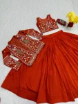 1DESIGNER VICHITRA SILK THREAD AND SEQUENCE WORK LEHENGA CHOLI WITH KOTI WEDDING WEAR WHOLESALE PRICE ETHNIC GARMENT (19)