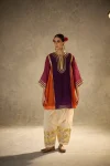 FANCY CHINON FANCY GOTA PATTI WORK TOP BOTTOM SET ORANGE AND PURPLE