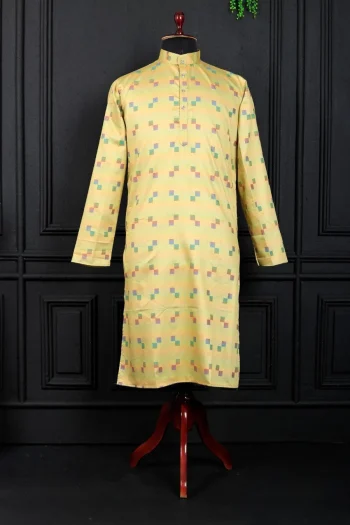 FANCY COTTON DIGITAL PRINTED WORK MEN'S KURTA PAYJAMA YELLOW