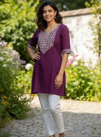 FANCY COTTON EMBROIDERY WORK ONLY TOP WINE