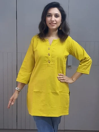 FANCY COTTON PLAIN WITH WOODEN SHOW BUTTON WORK ONLY TOP LEMON