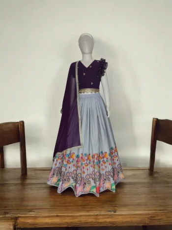 FANCY COTTON PRINTED  WORK  KID'S LEHENGA CHOLI GREY