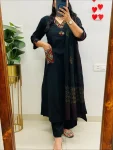 FANCY COTTON THREAD EMBROIDERY WORK TOP BOTTOM WITH DUPATTA BLACK