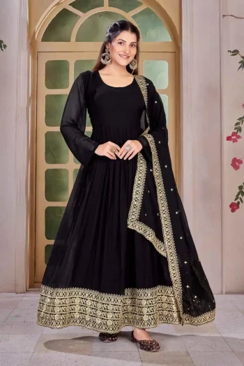 FANCY GEORGETTE EMBROIDERY SEQUENCE WORK GOWN BOTTOM WITH DUPATTA BLACK