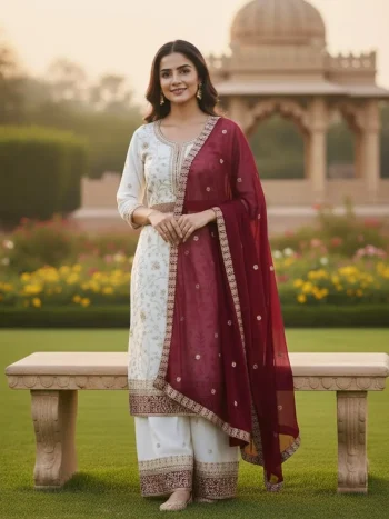 FANCY GEORGETTE EMBROIDERY SEQUENCE WORK TOP PALAZZO WITH DUPATTA MAROON