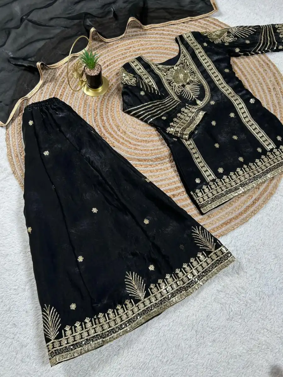 1FANCY GMY SILK EMBROIDERY SEQUENCE WORK KIDS TOP PALAZZO WITH DUPATTA FESTIVE WEAR WHOLESALE PRICE ETHNIC GARMENT (16)