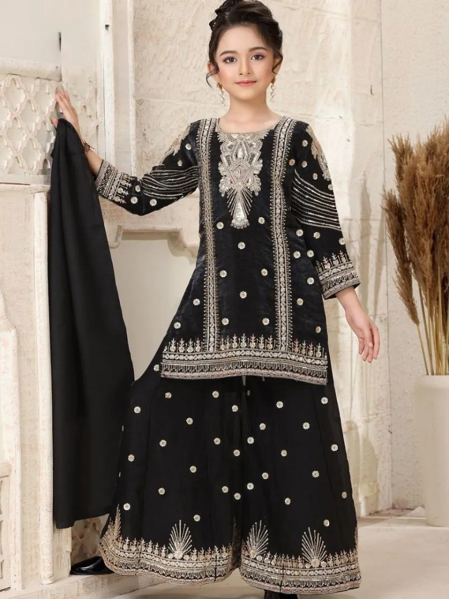 1FANCY GMY SILK EMBROIDERY SEQUENCE WORK KIDS TOP PALAZZO WITH DUPATTA FESTIVE WEAR WHOLESALE PRICE ETHNIC GARMENT (19)