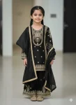 FANCY GMY SILK EMBROIDERY SEQUENCE WORK KIDS TOP PALAZZO WITH DUPATTA BLACK