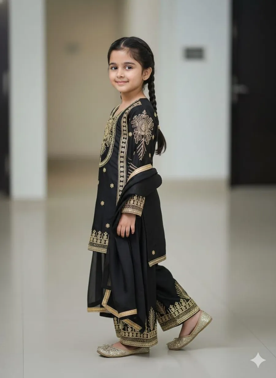1FANCY GMY SILK EMBROIDERY SEQUENCE WORK KIDS TOP PALAZZO WITH DUPATTA FESTIVE WEAR WHOLESALE PRICE ETHNIC GARMENT (9)