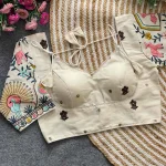 FANCY KHADI COTTON EMBROIDERY WORK STITCHED BLOUSE OFF WHITE