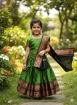 FANCY LICHI SILK JACQUARD WORK KID'S LEHENGA CHOLI WITH DUPATTA PARROT GREEN