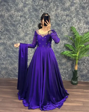 FANCY RANGOLI SILK HANDWORK GOWN WITH DUPATTA PURPLE