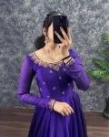 1FANCY RANGOLI SILK HANDWORK GOWN WITH DUPATTA FESTIVE WEAR WHOLESALE PRICE ETHNIC GARMENT (16)