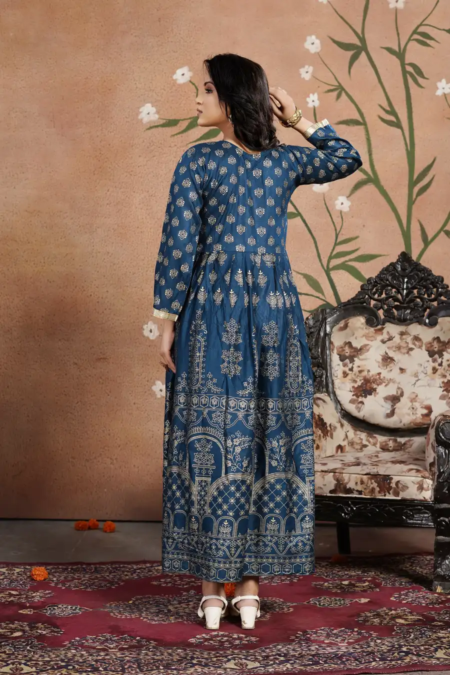 1FANCY RAYON GOLDEN FOIL AND NECK WORK EMBROIDERY WORK GOWN FESTIVE WEAR WHOLESALE PRICE ETHNIC GARMENT (16)