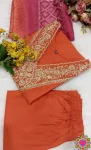 1FANCY SLUB COTTON CUT PASTE EMBROIDERY WORK TOP BOTTOM WITH DUPATTA FESTIVE WEAR WHOLESALE PRICE ETHNIC GARMENT (11)