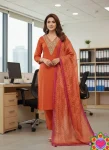 1FANCY SLUB COTTON CUT PASTE EMBROIDERY WORK TOP BOTTOM WITH DUPATTA FESTIVE WEAR WHOLESALE PRICE ETHNIC GARMENT (11)